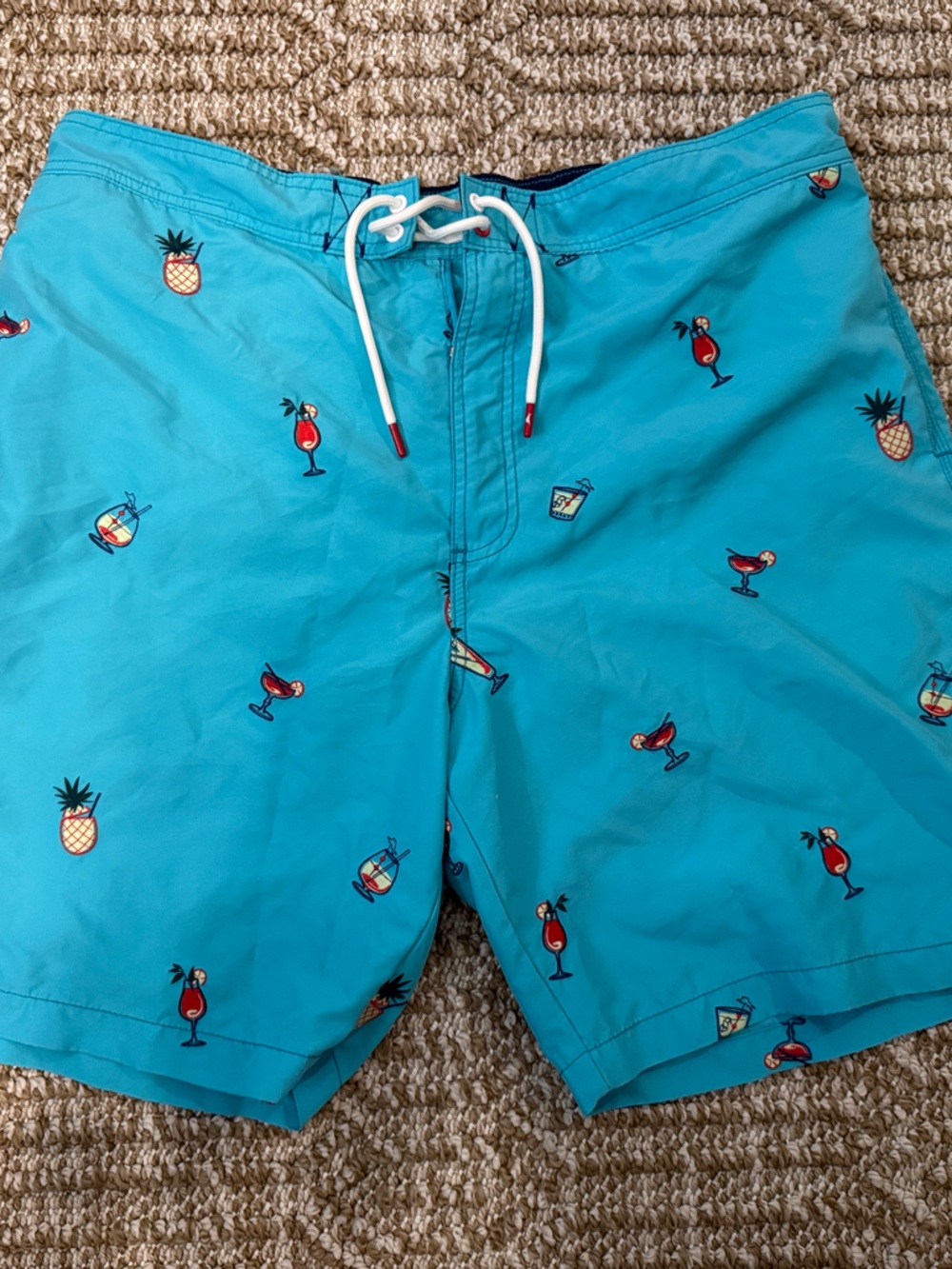 Turquoise Pineapple & Cocktail Swim Trunks